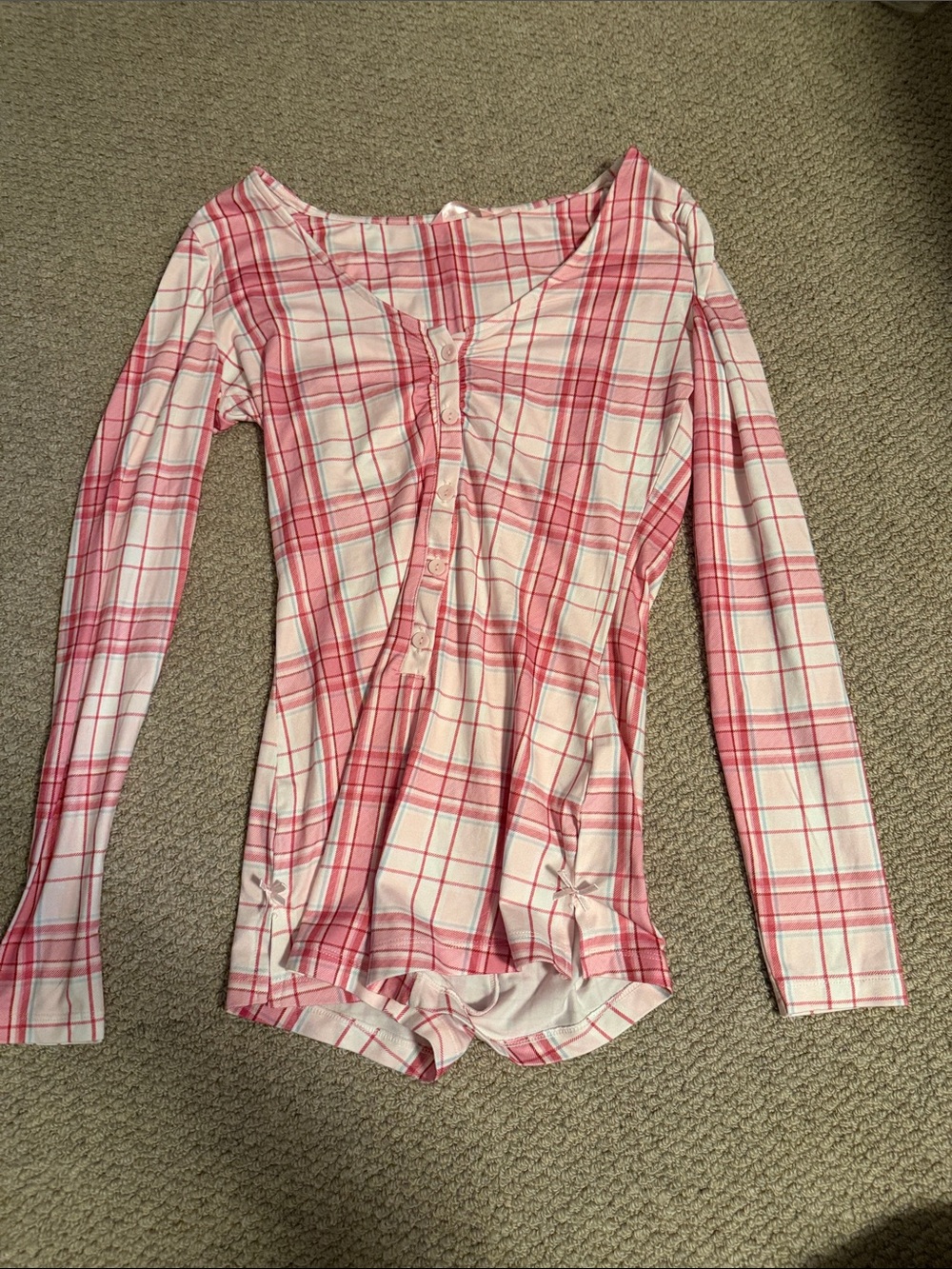 La Vie En Rose Pink Plaid Long-Sleeve Button Romper